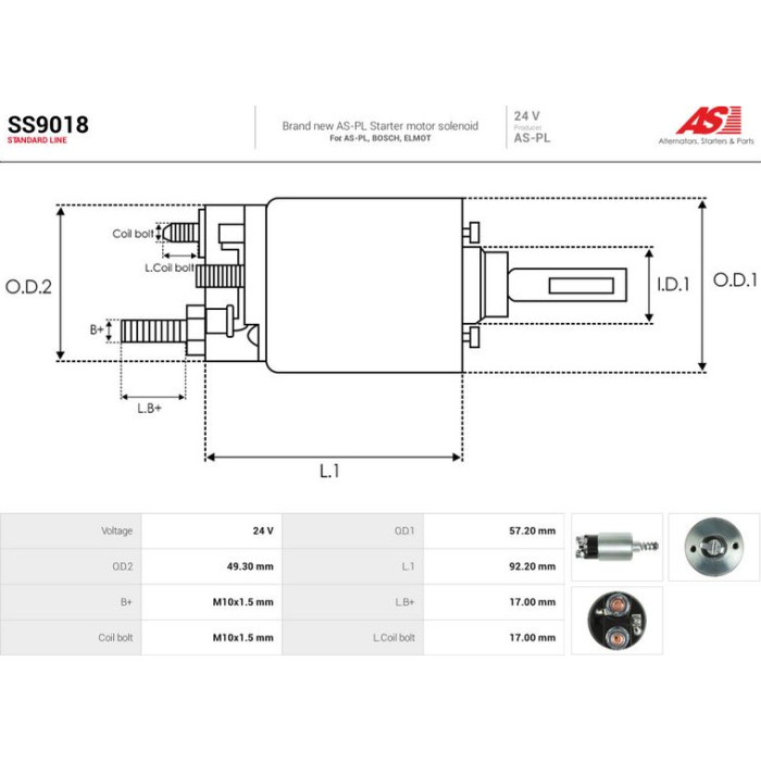 AS-PL Magnetschalter für Anlasser SS9018 AS-PL Magnetschalter für Anlasser SS9018