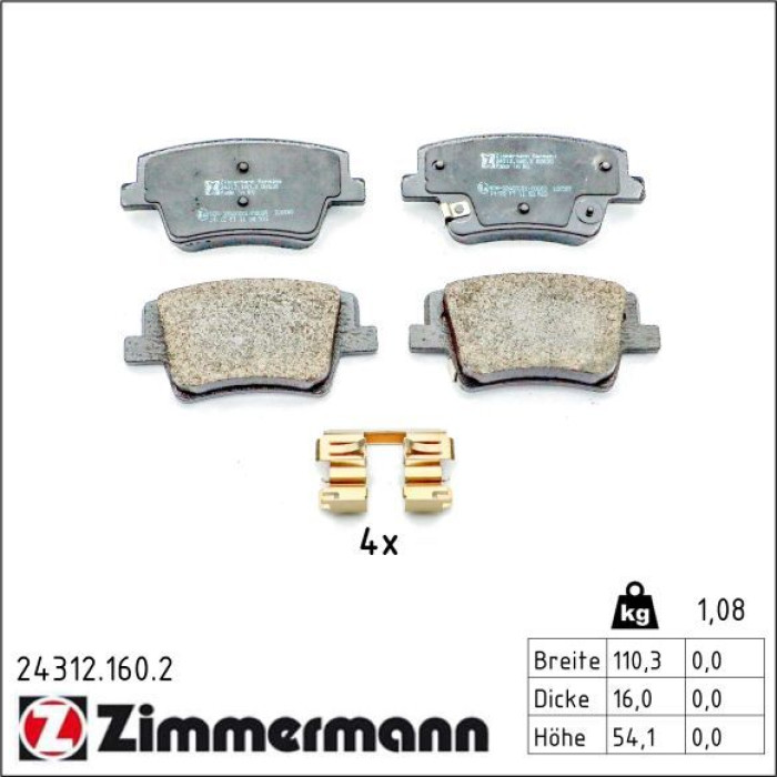 ZIMMERMANN Bremsbelagsatz, Scheibenbremse 24312.160.2 ZIMMERMANN Bremsbelagsatz, Scheibenbremse 24312.160.2