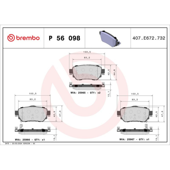 P 56 098 Brembo Prime Bremsbelagsatz Hinterachse – P 56 098 – 104 x 45 x 15 mm – Bremssystem TRW – OE Nummer D40604CA0A P 56 098 Brembo Prime Bremsbelagsatz Hinterachse – P 56 098 – 104 x 45 x 15 mm – Bremssystem TRW – OE Nummer D40604CA0A