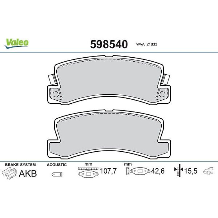 Valeo Bremsbelagsatz 598540 Valeo Bremsbelagsatz 598540