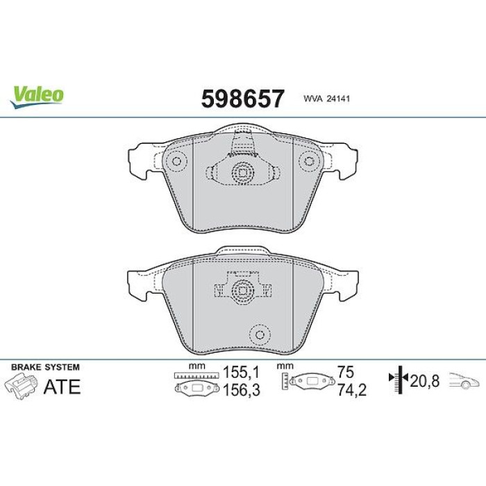 Valeo Bremsbelagsatz 598657 Valeo Bremsbelagsatz 598657