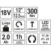 Akku-Schlagschrauber 18V 1/2 Max 300Nm 2200 1/Min Im Koffer Inkl. 1X2,0 Ah Li-Ion YT-82804