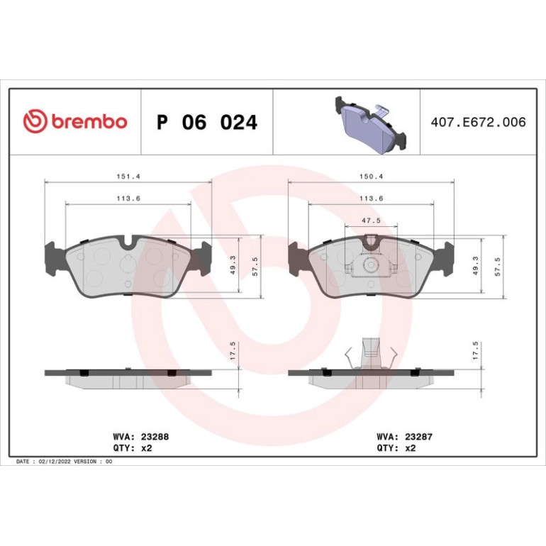 BREMBO Bremsklötze VA P 06 024 BREMBO Bremsklötze VA P 06 024