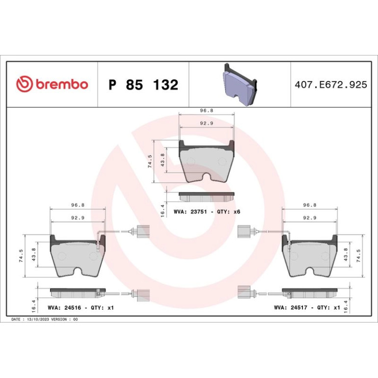 BREMBO Bremsklötze VA P 85 132 BREMBO Bremsklötze VA P 85 132