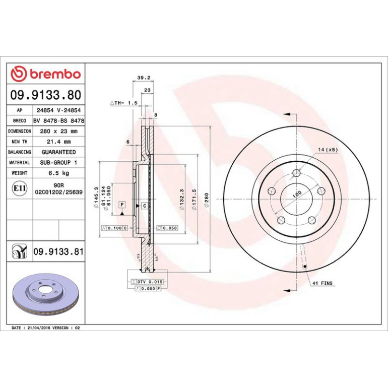 91 481 005 Bremsscheibe VA 09.9133.81