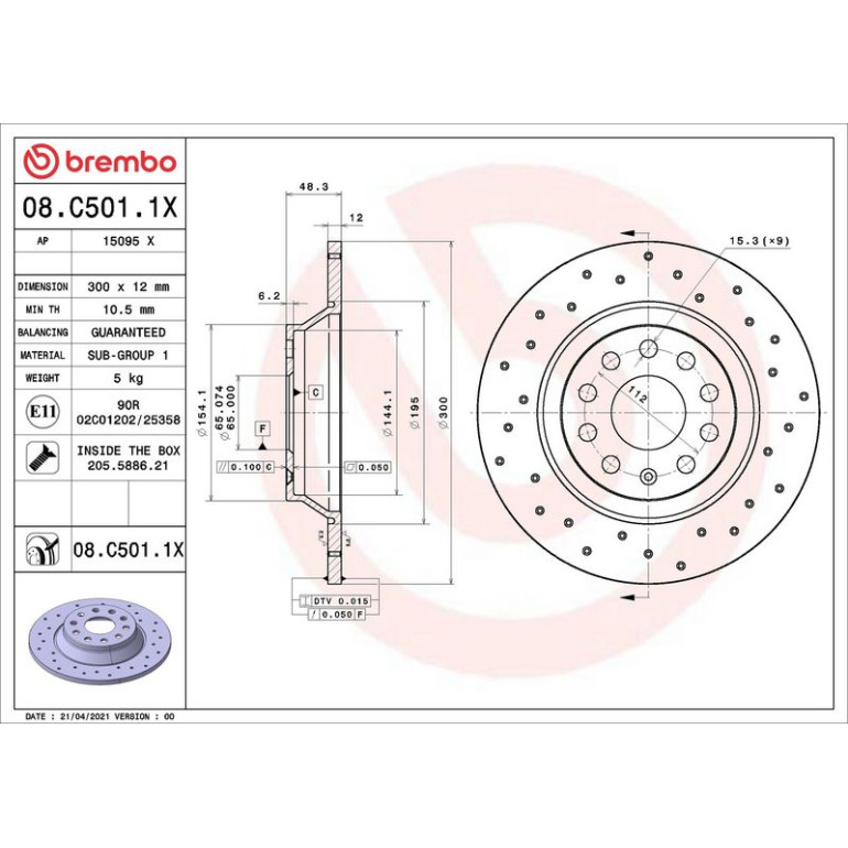 Bremsscheibe HA Brembo Xtra 08.C501.1X Bremsscheibe HA Brembo Xtra 08.C501.1X