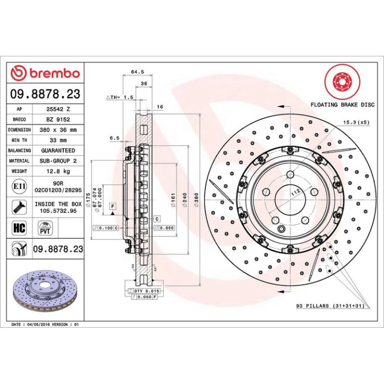 15 481 180 Brembo PREMIUM VA zweiteilig 09.8878.23 15 481 180 Brembo PREMIUM VA zweiteilig 09.8878.23