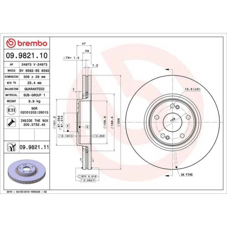 72 481 040 Bremsscheibe VA 09.9821.11 72 481 040 Bremsscheibe VA 09.9821.11
