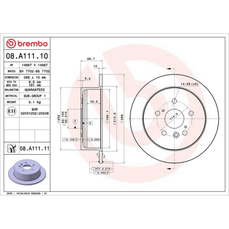 82 482 036 Bremsscheibe HA 08.A111.10 82 482 036 Bremsscheibe HA 08.A111.10