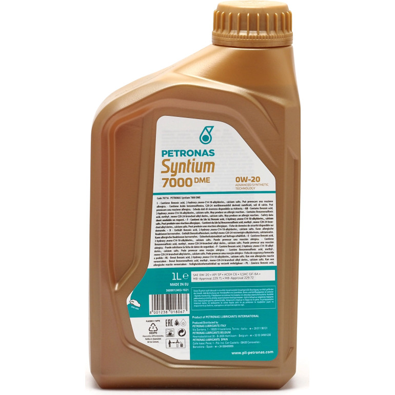 PETRONAS Syntium 7000 DME 0W-20 SP 70716E18EU PETRONAS Syntium 7000 DME 0W-20 SP 70716E18EU