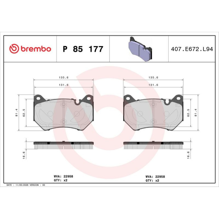 BREMBO Bremsklötze VA P 85 177 BREMBO Bremsklötze VA P 85 177