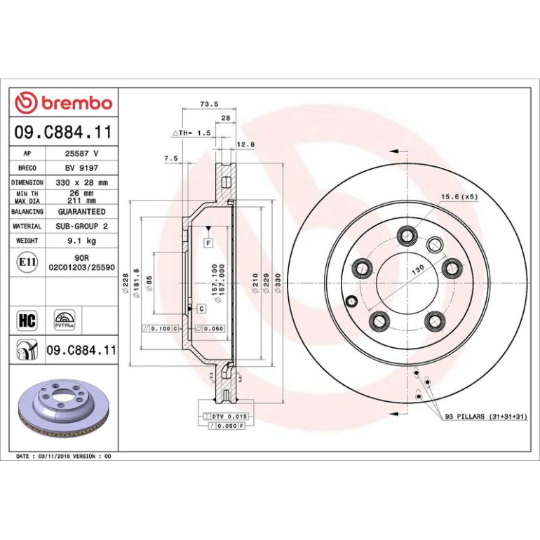 12 482 048 Bremsscheibe HA 09.C884.11 12 482 048 Bremsscheibe HA 09.C884.11