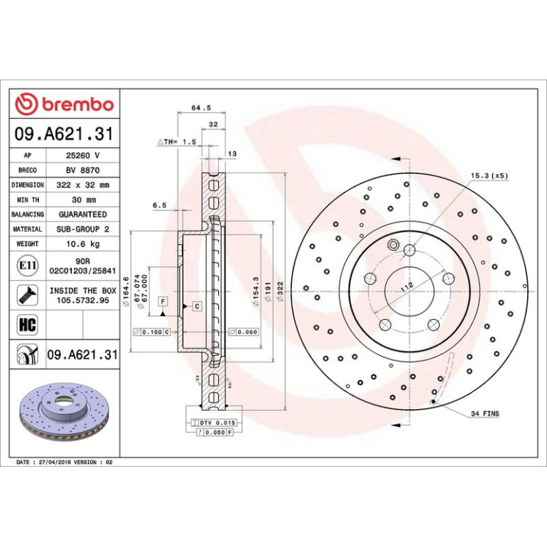 15 481 075 Bremsscheibe VA 09.A621.31 15 481 075 Bremsscheibe VA 09.A621.31