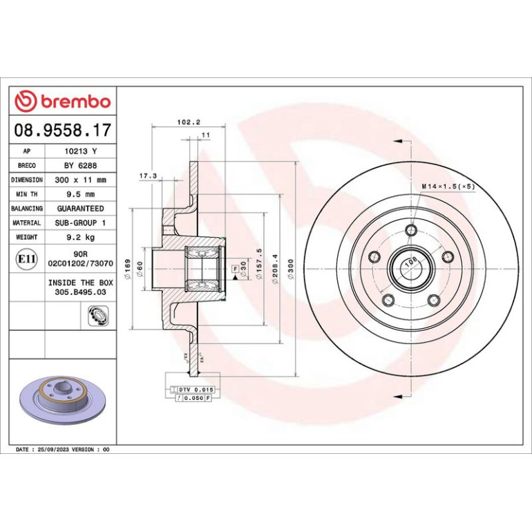 BREMBO Bremsscheibe 08.9558.17 BREMBO Bremsscheibe 08.9558.17