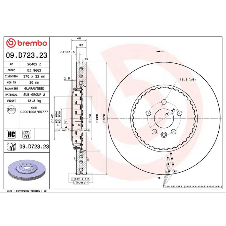 BREMBO Bremsscheibe 09.D723.23 BREMBO Bremsscheibe 09.D723.23
