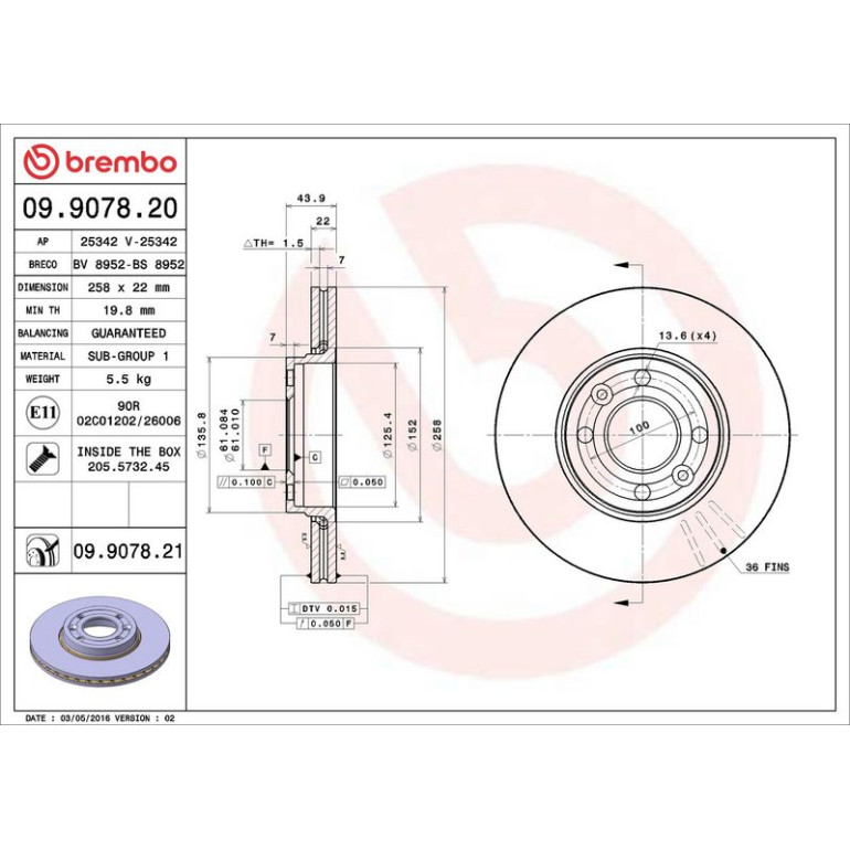 15 481 175 Bremsscheibe VA 09.9078.21 15 481 175 Bremsscheibe VA 09.9078.21