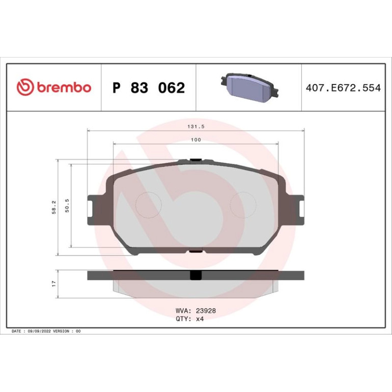 BREMBO Bremsklötze VA P 83 062 BREMBO Bremsklötze VA P 83 062