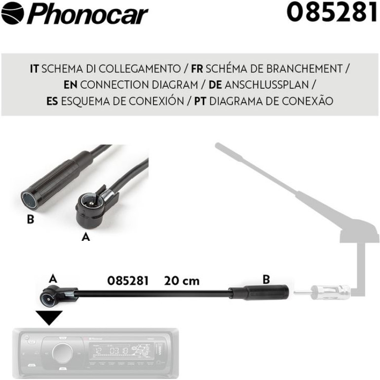 Phonocar Antennen-Adapter Kabel ISO DIN 20 cm 085281