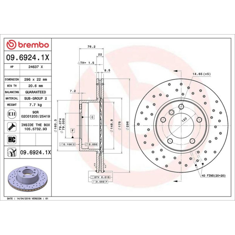 Bremsscheibe VA Xtra 09.6924.1X Bremsscheibe VA Xtra 09.6924.1X