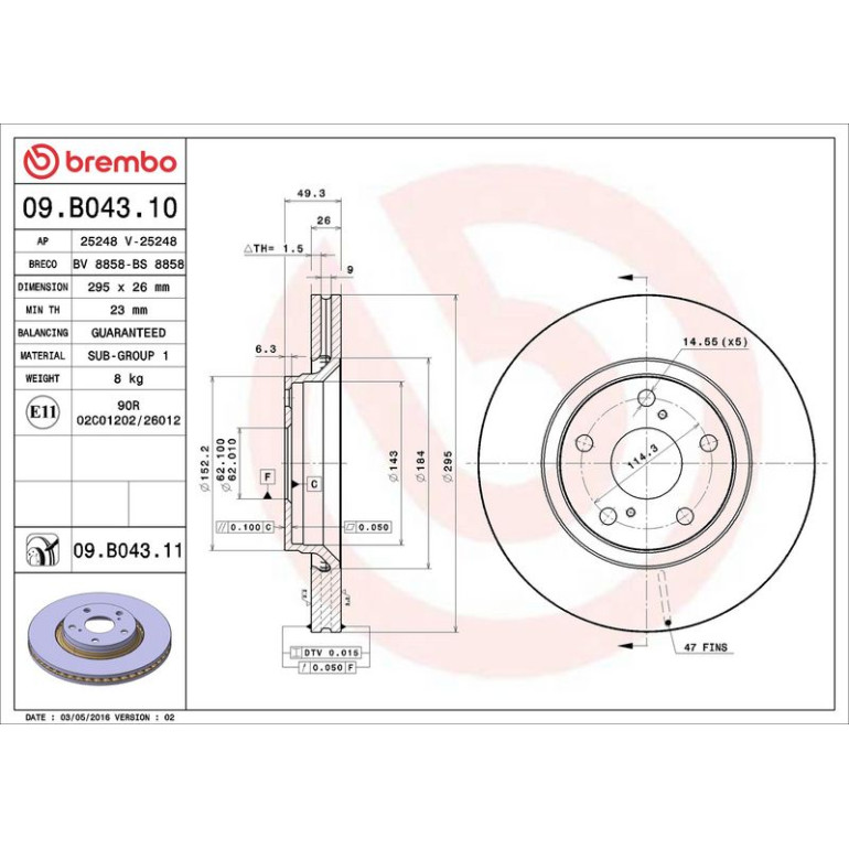 82 481 126 Bremsscheibe VA 09.B043.11 82 481 126 Bremsscheibe VA 09.B043.11