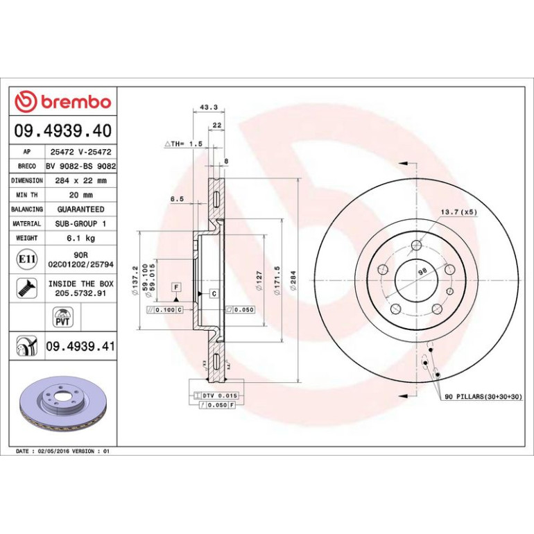 40 481 066 Bremsscheibe VA 09.4939.40 40 481 066 Bremsscheibe VA 09.4939.40