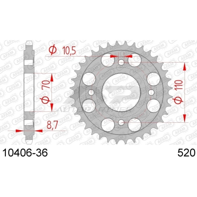 AFAM Kettenrad STAHL 36 Zähne 10406-36 AFAM Kettenrad STAHL 36 Zähne 10406-36
