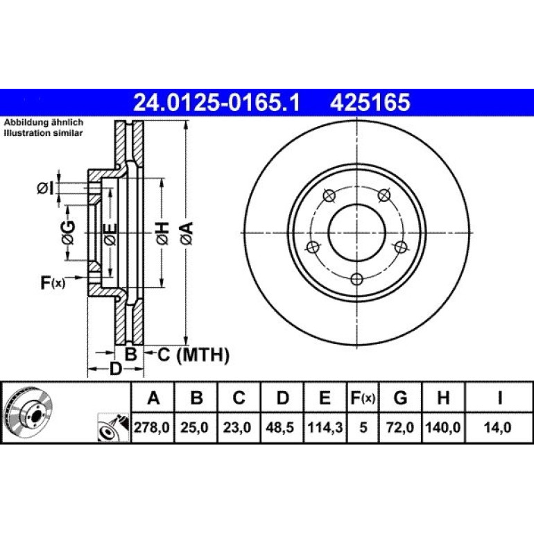 Bremsscheibe Mazda P. 3/5 1.4-2.0 03 24.0125-0165.1 Bremsscheibe Mazda P. 3/5 1.4-2.0 03 24.0125-0165.1