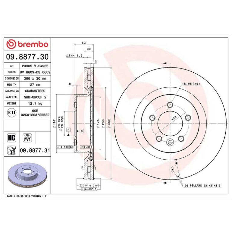 52 481 030 Bremsscheibe VA 09.8877.31 52 481 030 Bremsscheibe VA 09.8877.31