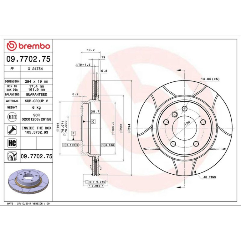 11 482 028M Bremsscheibe HA Brembo Max 09.7702.75 11 482 028M Bremsscheibe HA Brembo Max 09.7702.75