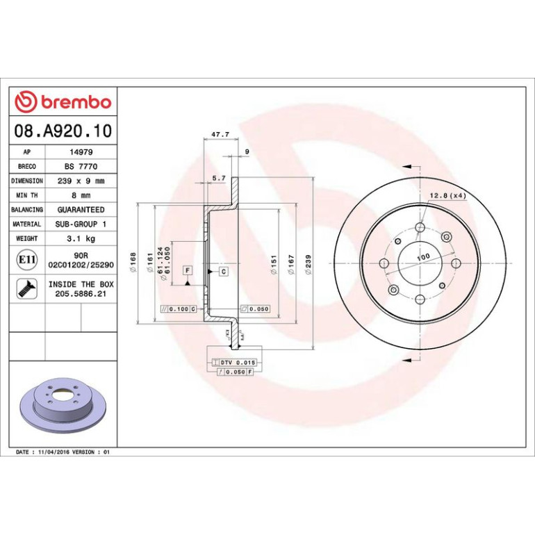 86 482 026 Bremsscheibe HA 08.A920.10 86 482 026 Bremsscheibe HA 08.A920.10