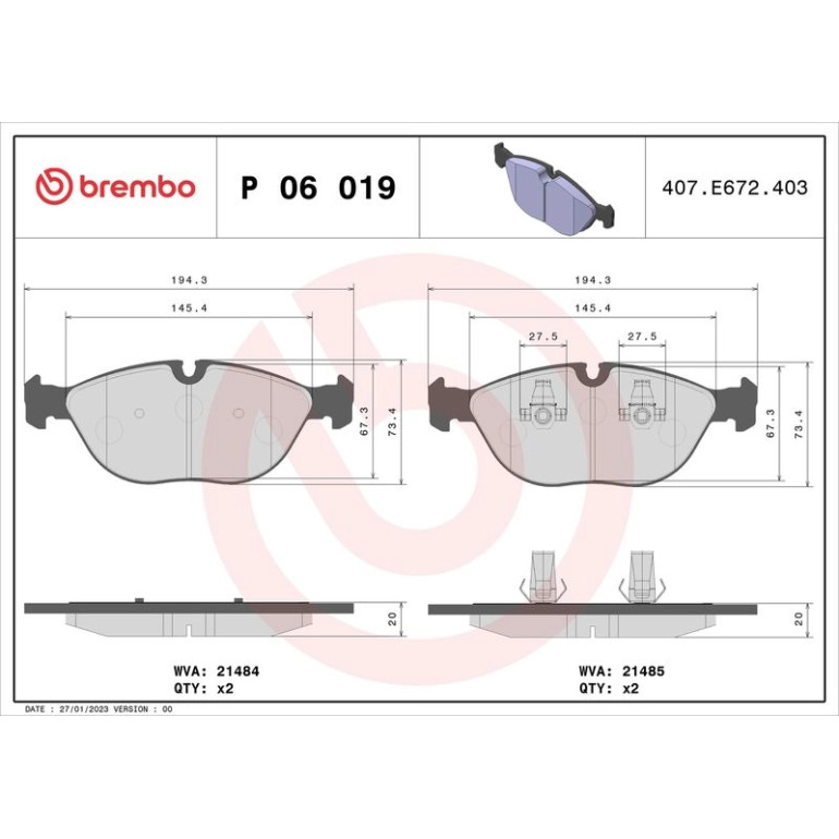 BREMBO Bremsklötze VA P 06 019 BREMBO Bremsklötze VA P 06 019