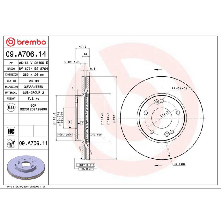 94 481 021 Bremsscheibe VA 09.A706.11 94 481 021 Bremsscheibe VA 09.A706.11