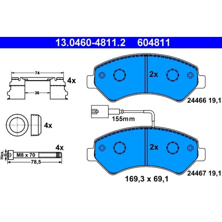 Bremsbelagsatz Fiat P. Ducato 06- Ad 1600Kg 2 Sensoren 13.0460-4811.2 Bremsbelagsatz Fiat P. Ducato 06- Ad 1600Kg 2 Sensoren 13.0460-4811.2