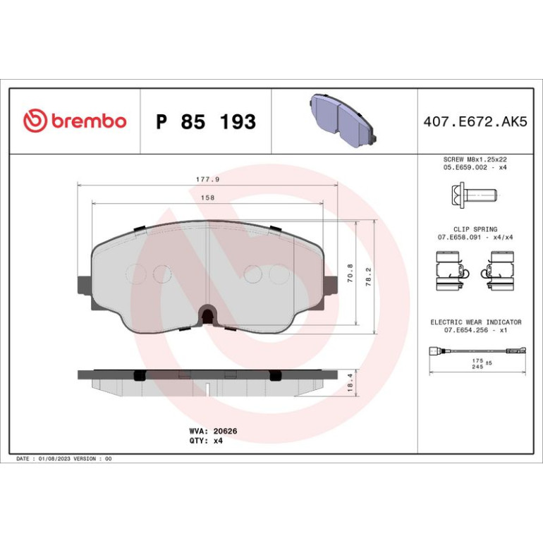BREMBO Bremsklötze VA P 85 193 BREMBO Bremsklötze VA P 85 193