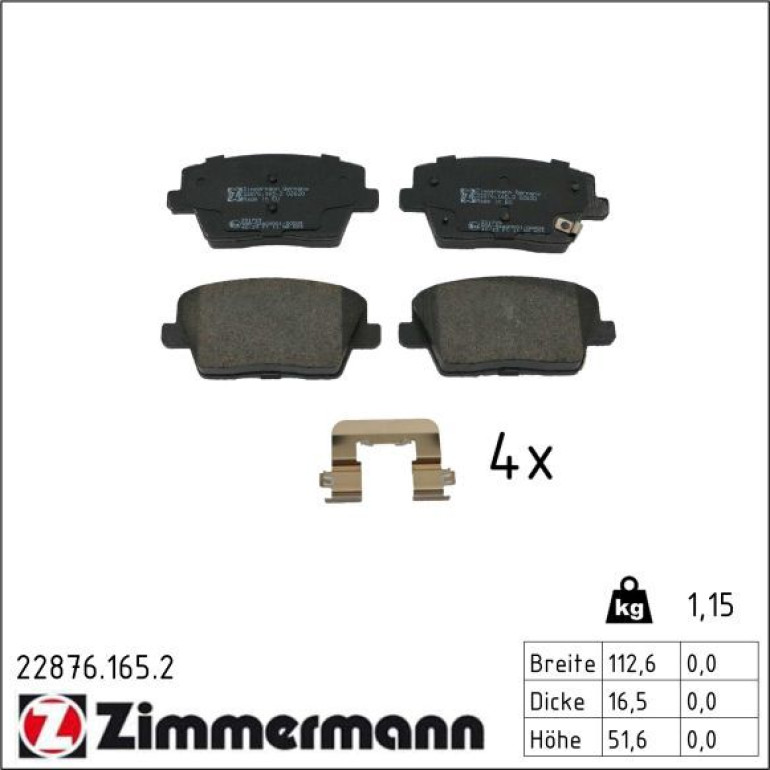 ZIMMERMANN Bremsbelagsatz, Scheibenbremse 22876.165.2