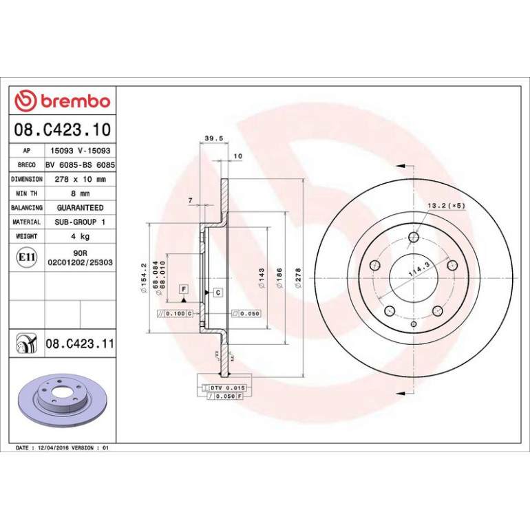 83 482 043 Bremsscheibe HA 08.C423.11 83 482 043 Bremsscheibe HA 08.C423.11