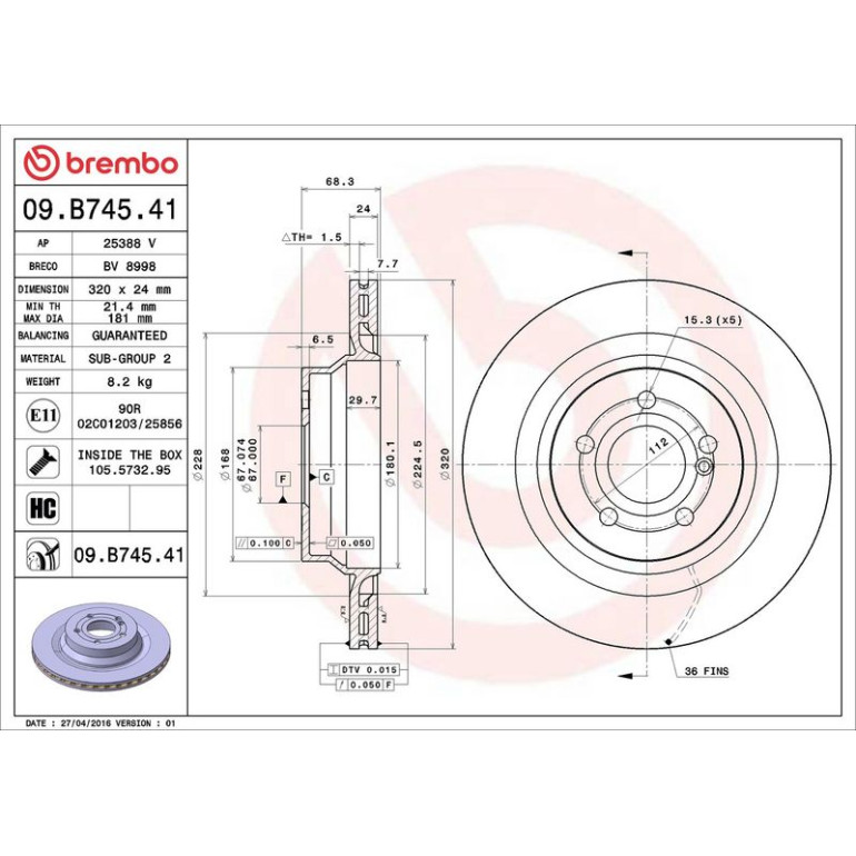 15 482 042 Bremsscheibe HA 09.B745.41 15 482 042 Bremsscheibe HA 09.B745.41