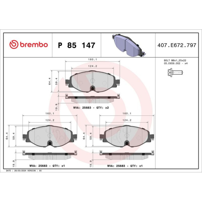 BREMBO Bremsklötze VA P 85 147 BREMBO Bremsklötze VA P 85 147