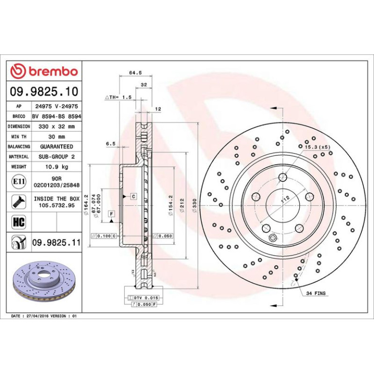 15 481 073 Bremsscheibe VA 09.9825.11 15 481 073 Bremsscheibe VA 09.9825.11