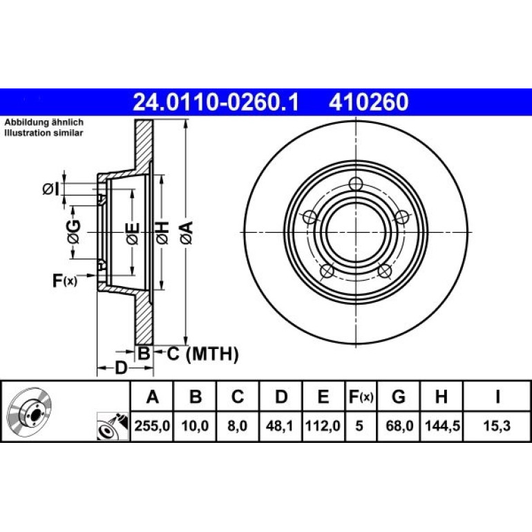 Bremsscheibe Audi T. A6 1.8-3.0 Quattro 97-05 24.0110-0260.1 Bremsscheibe Audi T. A6 1.8-3.0 Quattro 97-05 24.0110-0260.1