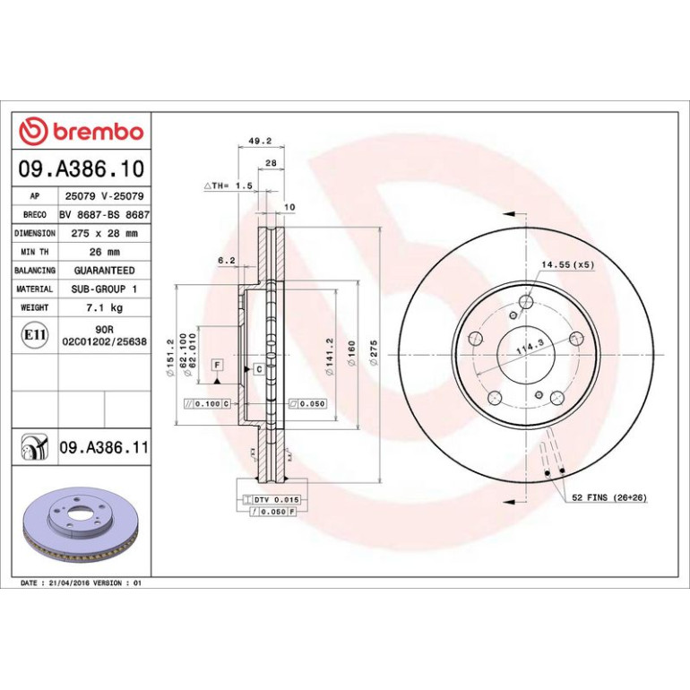 82 481 060 Bremsscheibe VA 09.A386.11 82 481 060 Bremsscheibe VA 09.A386.11