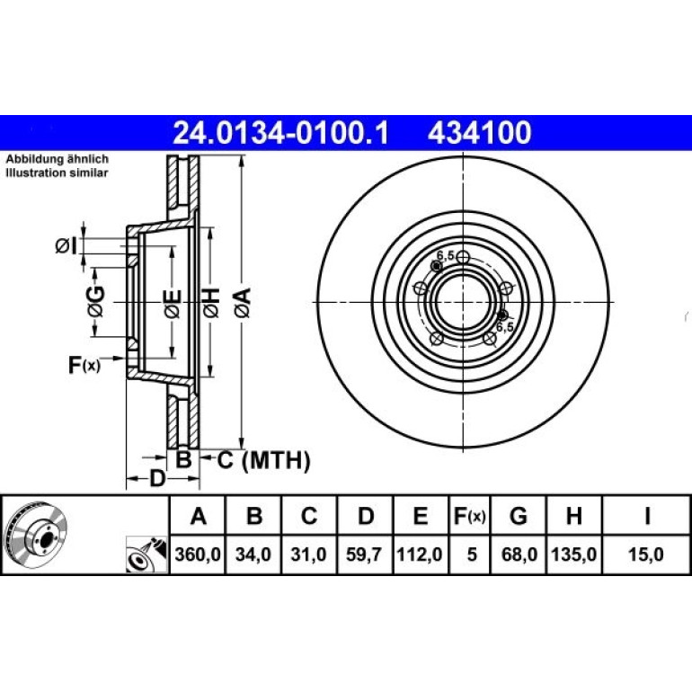 Bremsscheibe Vw P. A8 03- 360Mm 24.0134-0100.1 Bremsscheibe Vw P. A8 03- 360Mm 24.0134-0100.1