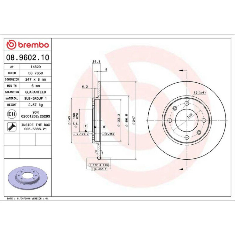 70 482 026 Bremsscheibe HA 08.9602.10 70 482 026 Bremsscheibe HA 08.9602.10