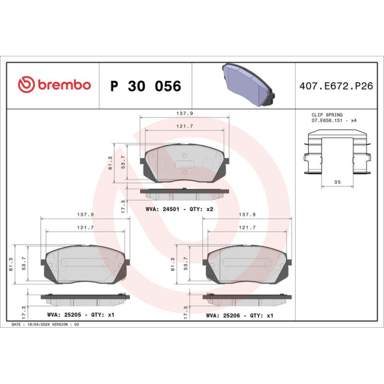 BREMBO Bremsklötze VA P 30 056 BREMBO Bremsklötze VA P 30 056
