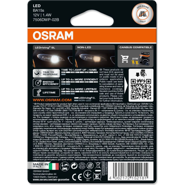 P21W LEDriving SL White 6000K 12V Blister 2 Stück OSRAM P21W LEDriving SL White 6000K 12V Blister 2 Stück OSRAM