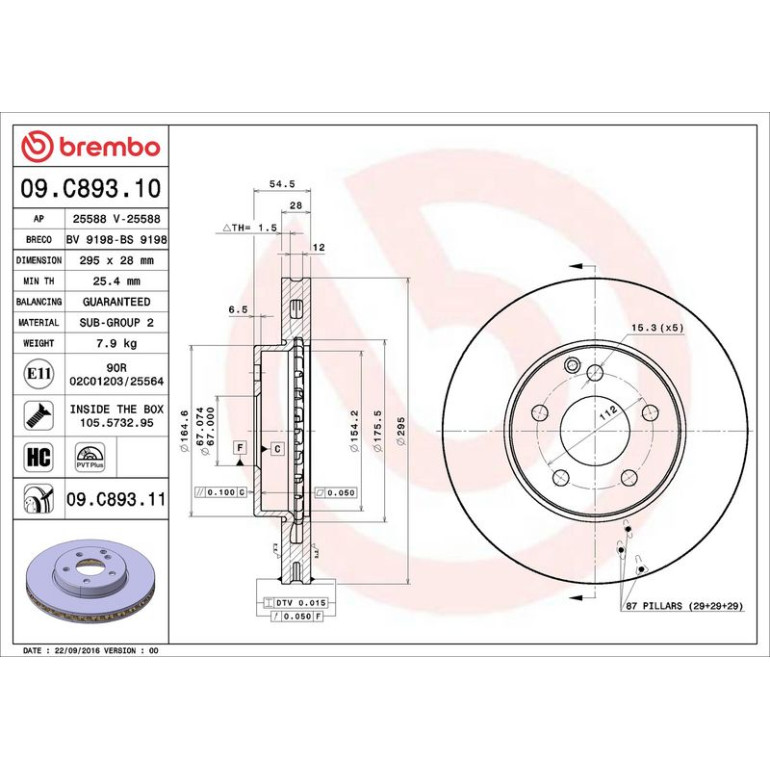 15 481 053 Bremsscheibe VA 09.C893.11 15 481 053 Bremsscheibe VA 09.C893.11