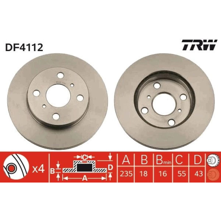 Bremsscheibe Toyota P. Yaris 1.0-1.5 99-05 DF4112 Bremsscheibe Toyota P. Yaris 1.0-1.5 99-05 DF4112