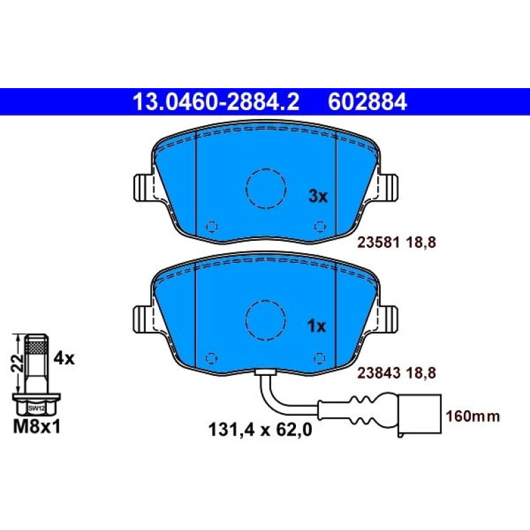 Bremsbelagsatz Skoda P. Fabia/Roomster 1.0-1.9 Tdi 99-15 13.0460-2884.2 Bremsbelagsatz Skoda P. Fabia/Roomster 1.0-1.9 Tdi 99-15 13.0460-2884.2