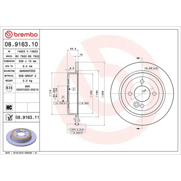 11 482 031 Bremsscheibe HA 08.9163.11 11 482 031 Bremsscheibe HA 08.9163.11