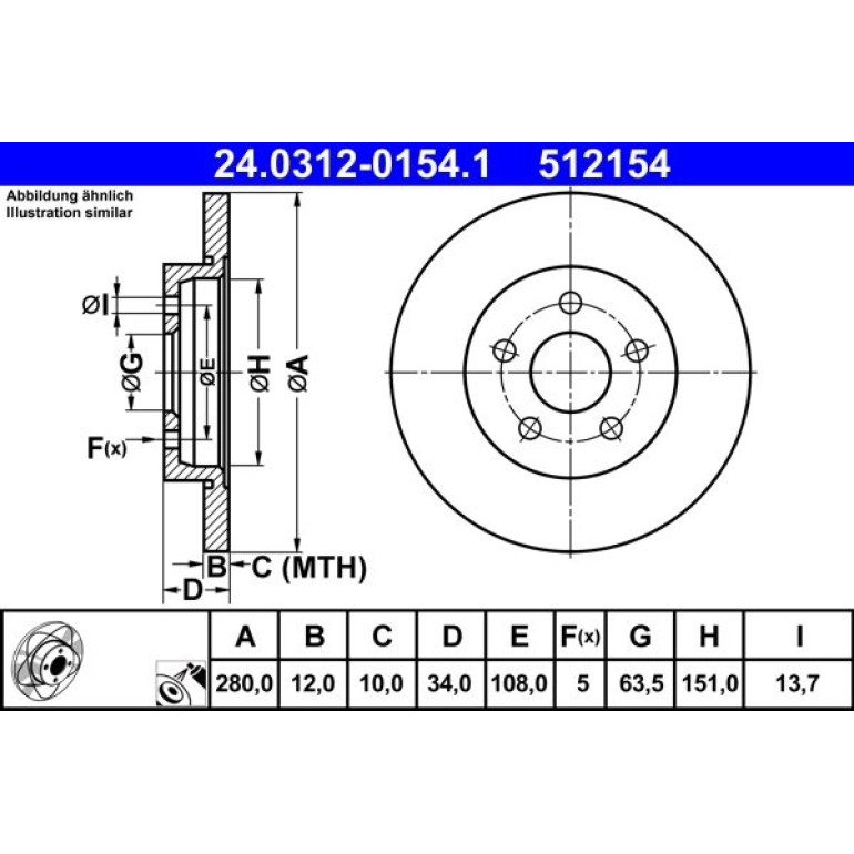 Bremsscheibe Ford T. Mondeo 1.8-3.0 00-07 Power Disc 24.0312-0154.1 Bremsscheibe Ford T. Mondeo 1.8-3.0 00-07 Power Disc 24.0312-0154.1